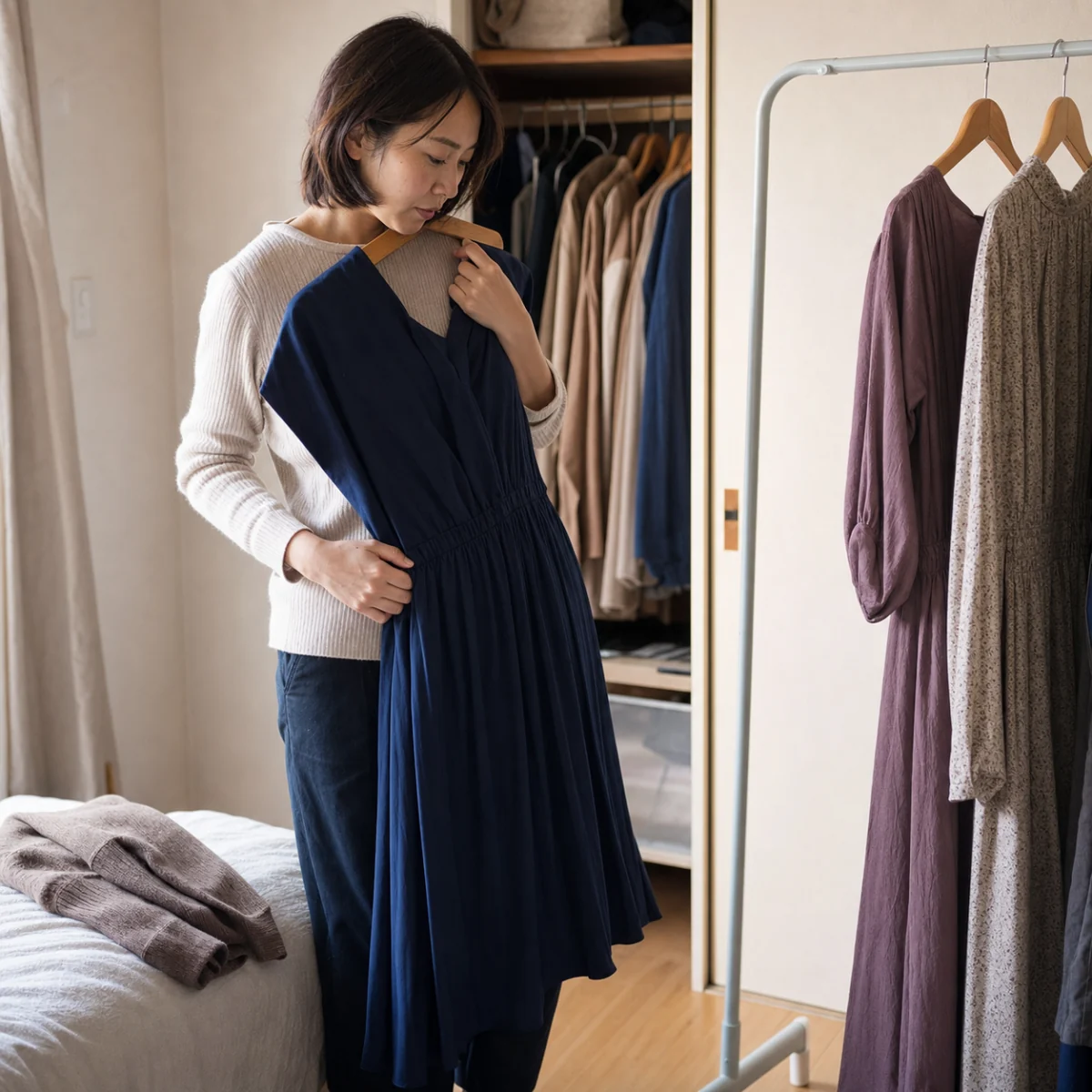 服を買い足さず複数のコーデを楽しむ女性