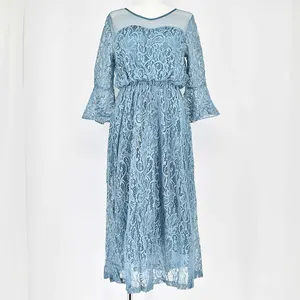 Lace Ladies デコルテチュール×総レースフレア袖ロングワンピースドレス