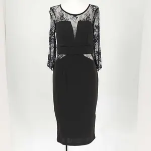 dazzy store バック透けSEXYウエスト＆谷間シアーレース7分袖タイト膝丈ドレス
