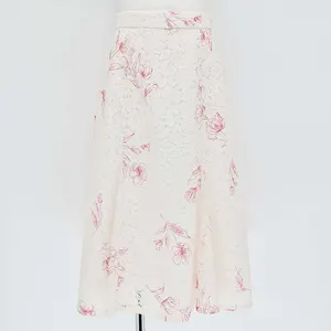 LAISSE PASSE フラワープリントレースナロースカート